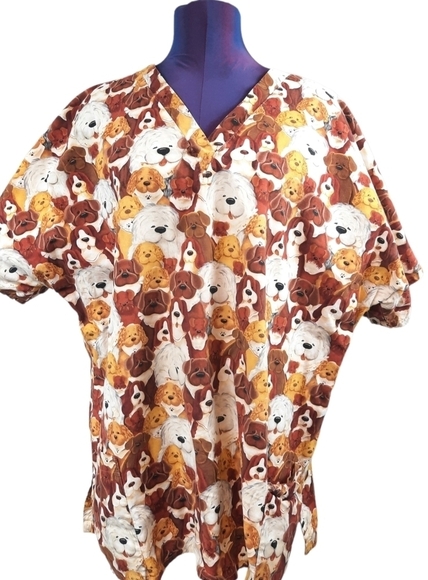 CMad About Scrubs All Over Dog‎ Print Unisex Scrub Top Size 3XL - Picture 1 of 9